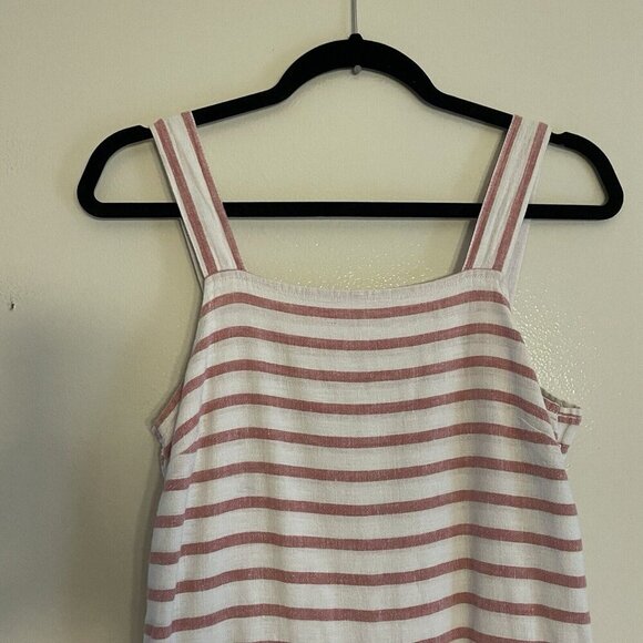 beachlunchlounge Women XS Red White Stripe Linen Cotton Wide Leg Talia Jumpsuit - Picture 7 of 13